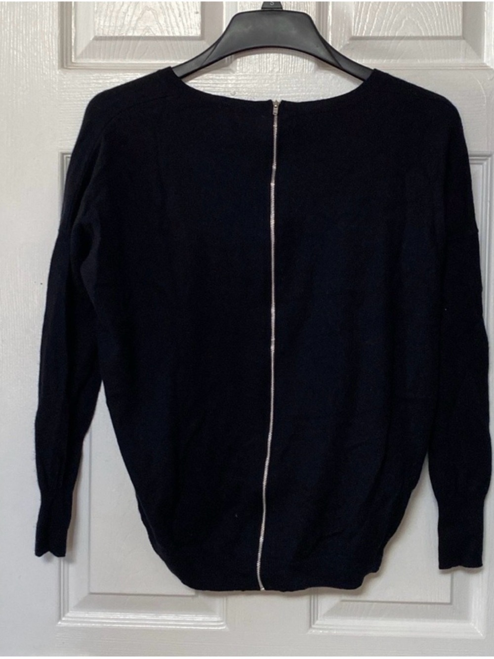 Autumn Cashmere Black Crewneck Cashmere Sweater with Back Zip - Picture 3 of 5